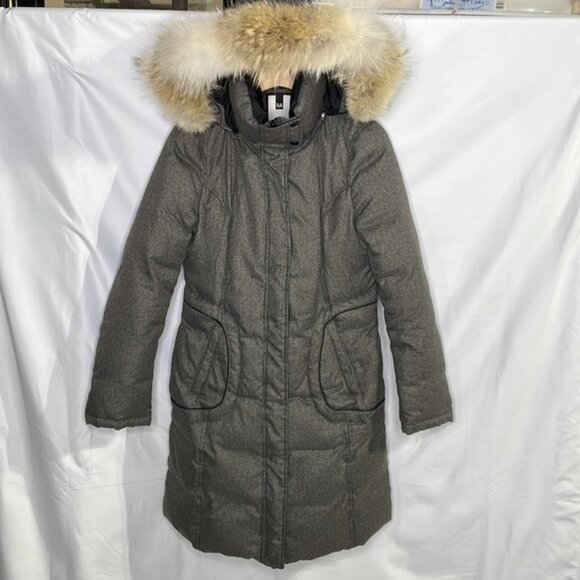 Soia & Kyo gray flannel puffer with coyote fur hood trim - Picture 2 of 9